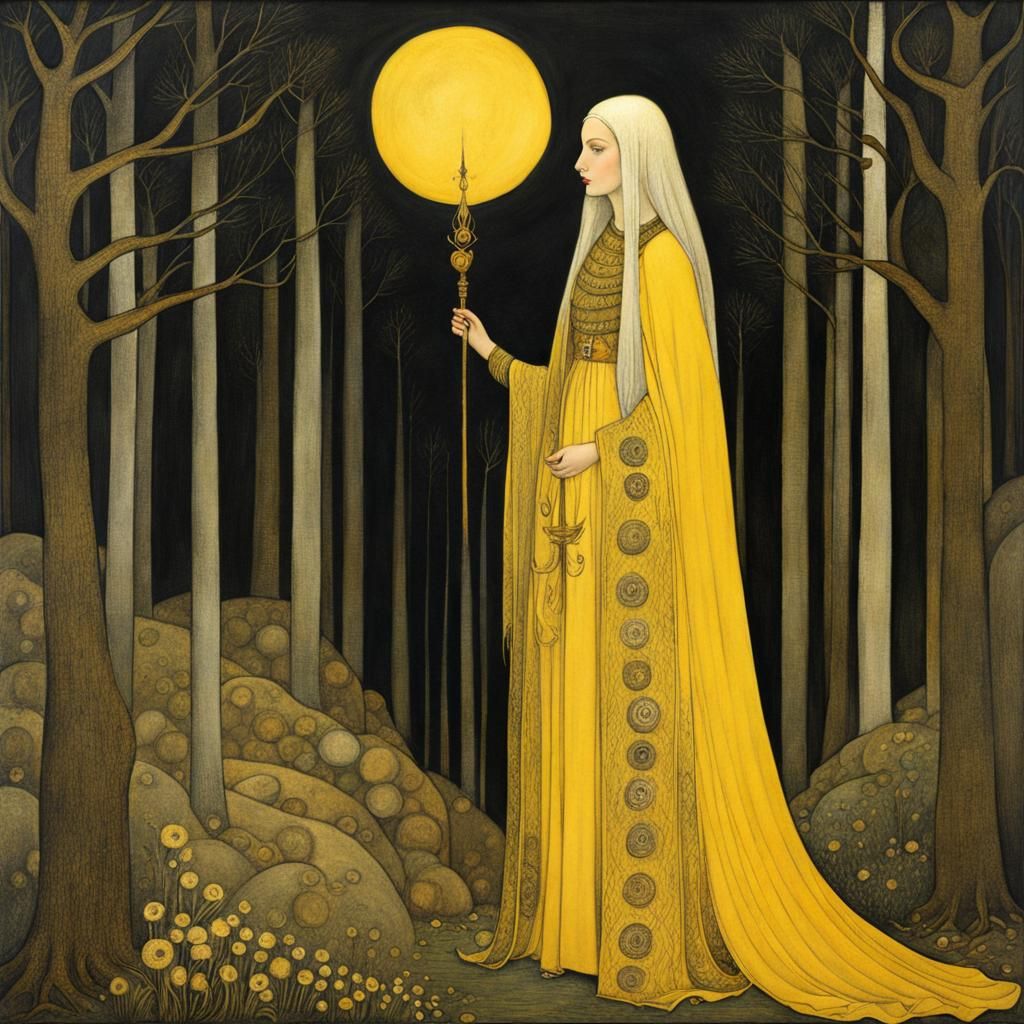 Yellow Fairy Tale Illustration in John Bauer Style