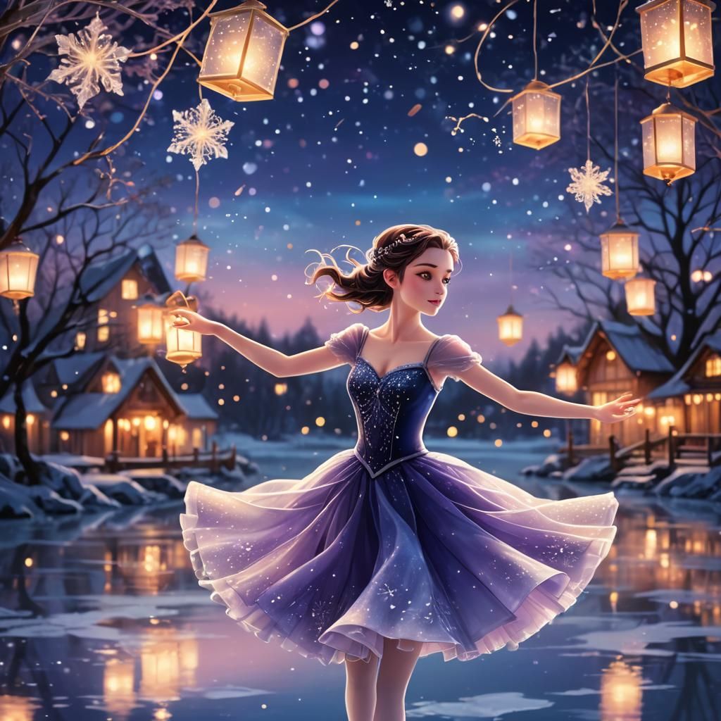Ballet Dancer on Frozen Lake in 3D Anime Art