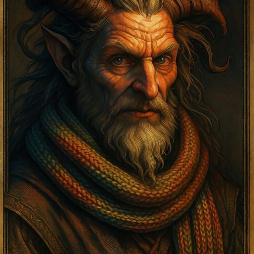 Grizzled Tiefling Sorcerer in Dramatic Light