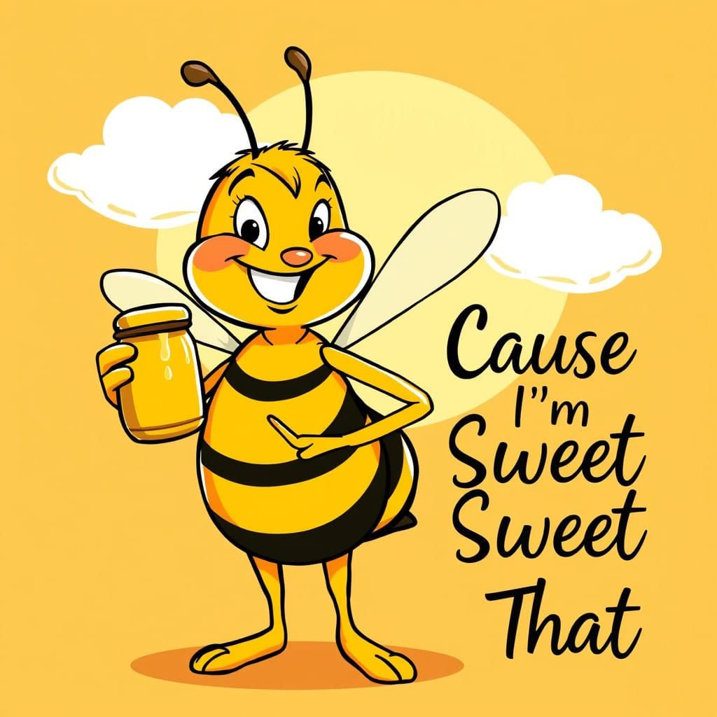 Cheery Cartoon Bee Showcases Sweetness in Hand-Drawn Style