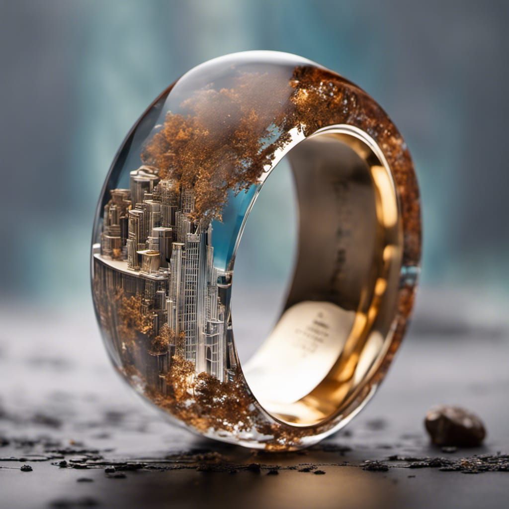 Detailed Resin Cityscape Ring Macro Shot