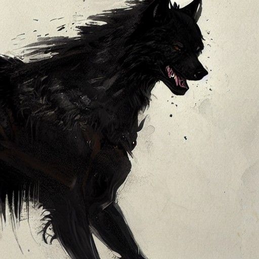 Sinister Black Dire Wolf with Horns