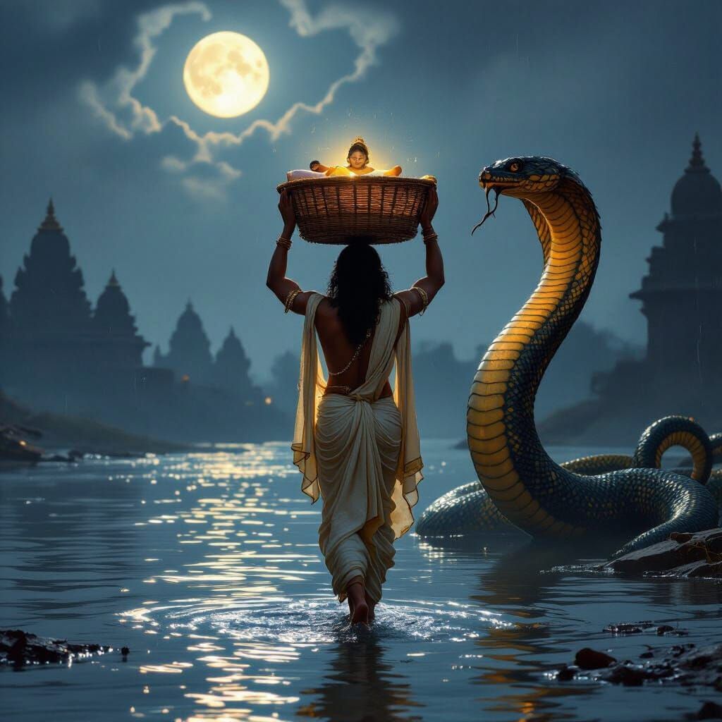 Vasudeva and Krishna's Midnight Journey in Indian Realism