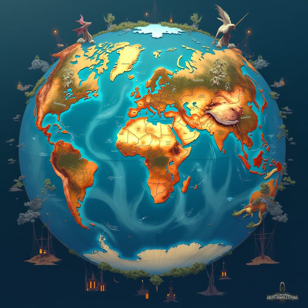 Surreal World Atlas with Mystical Cartography and Fantastica...