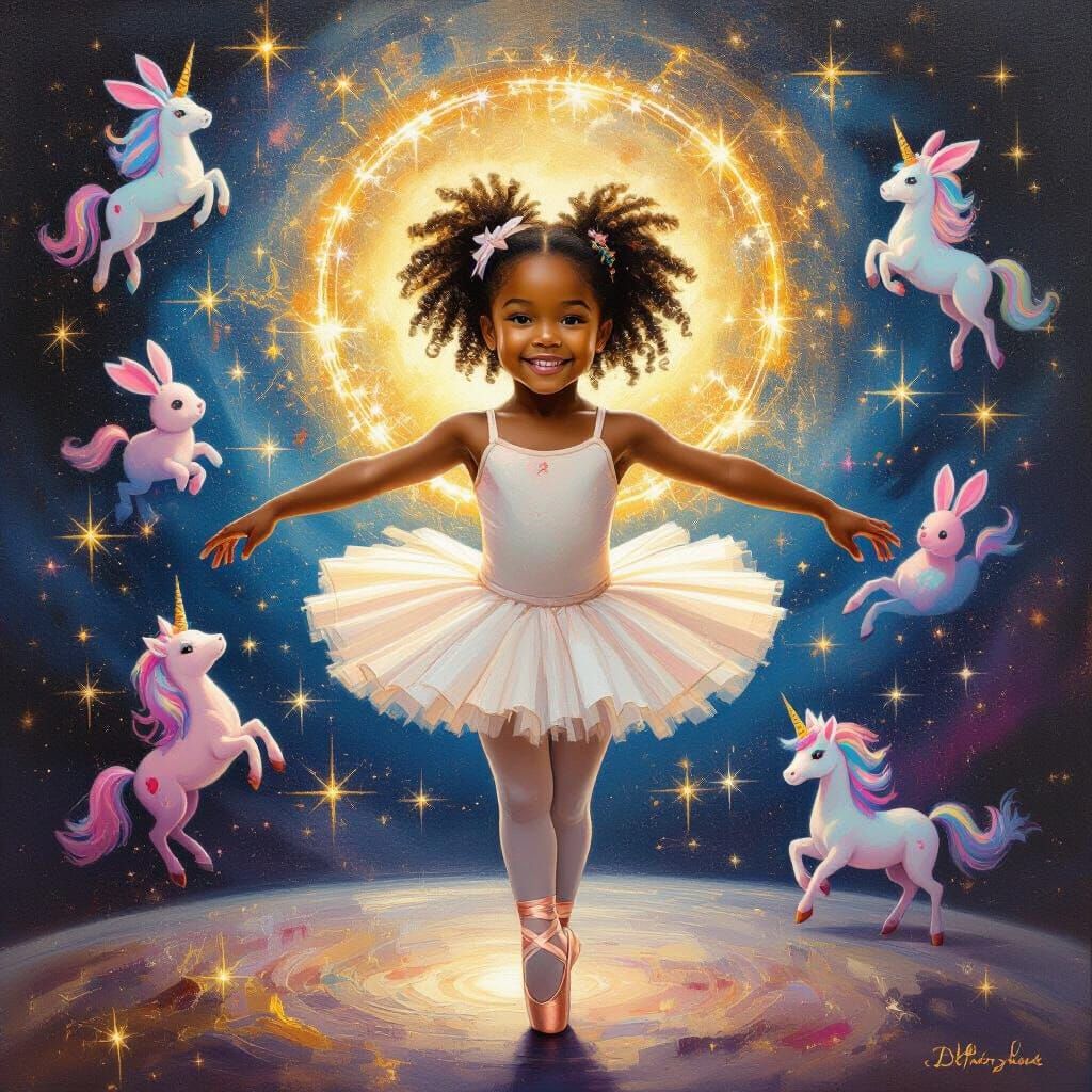 Young Ballerina Dances in Cosmic Wonderland