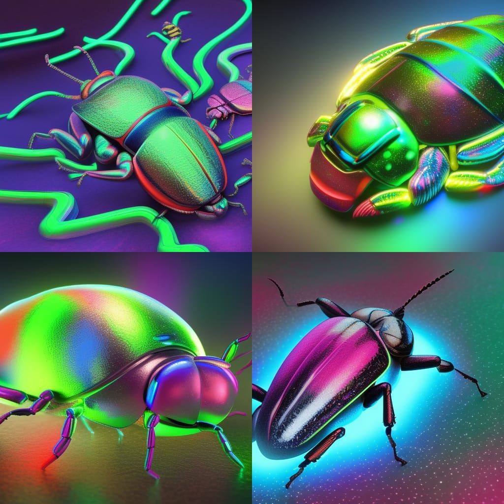 Iridescent Crystal Beetle: Neon Fantasy Art
