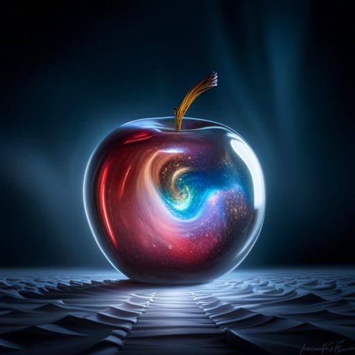 Glass Apple Reveals Galaxy: Detailed Digital Art