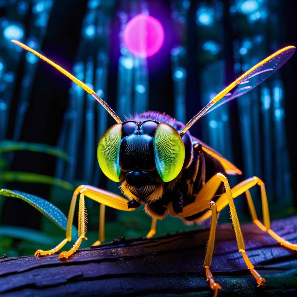 Glowing Firefly in Hand: Bioluminescent Synthwave Art