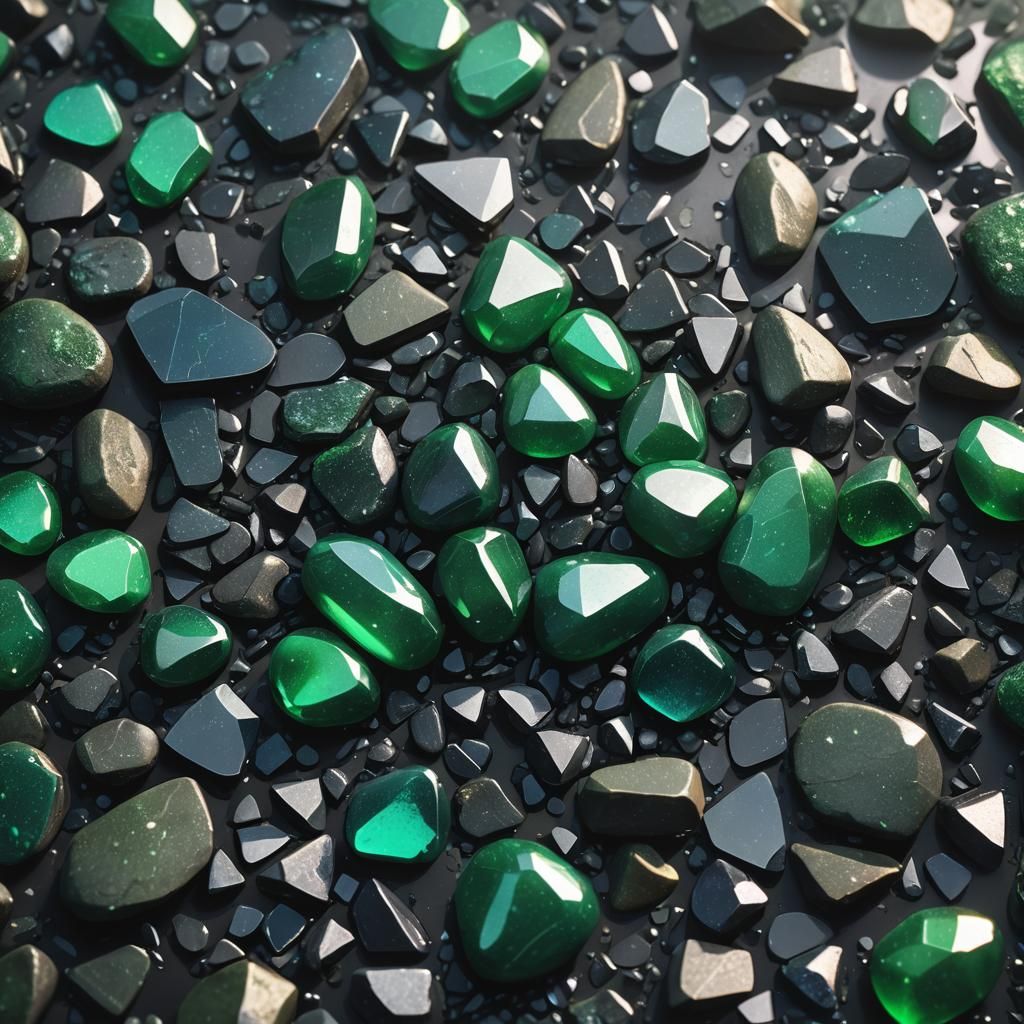 Green Pebble on Obsidian Shards: Fantasy Concept Art