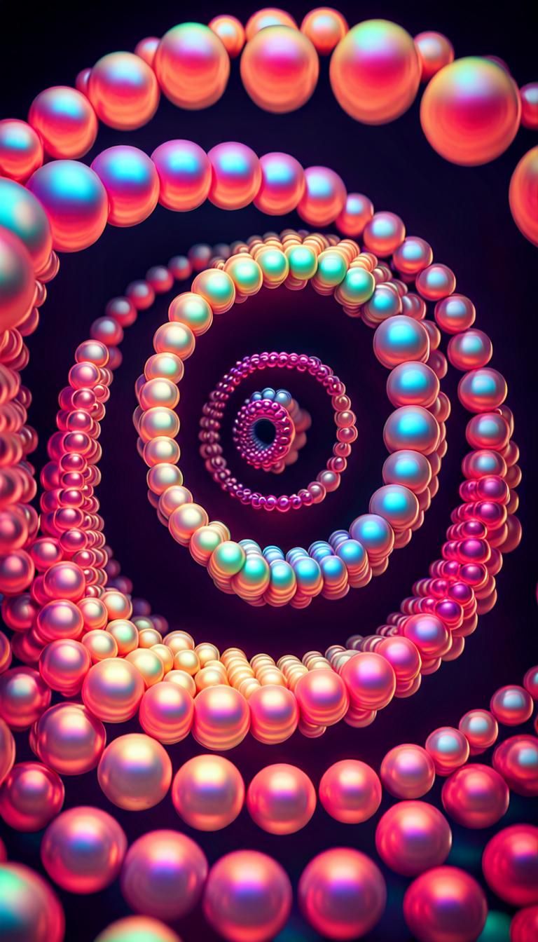 Iridescent Spheres: Neon Fibonacci in Surreal 3D