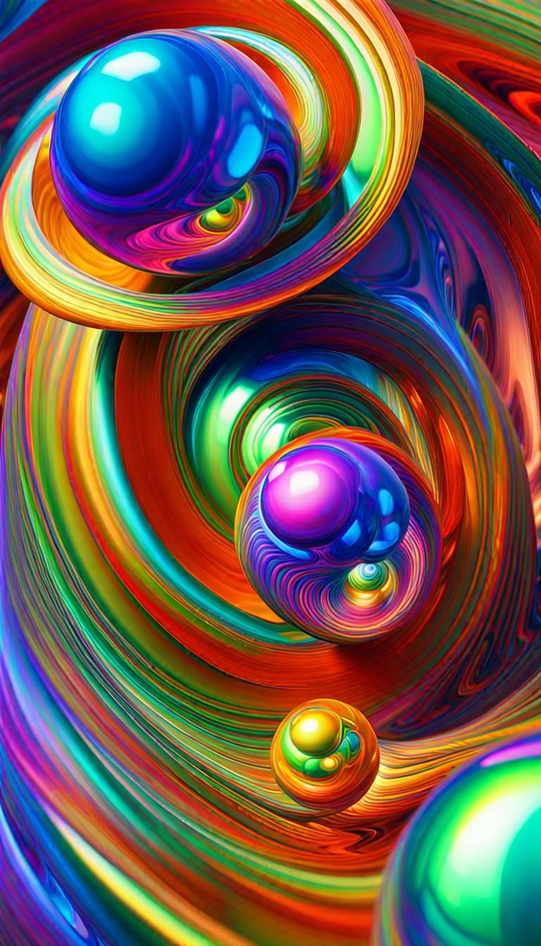 Iridescent Spheres in a Cubist Psychedelic Style