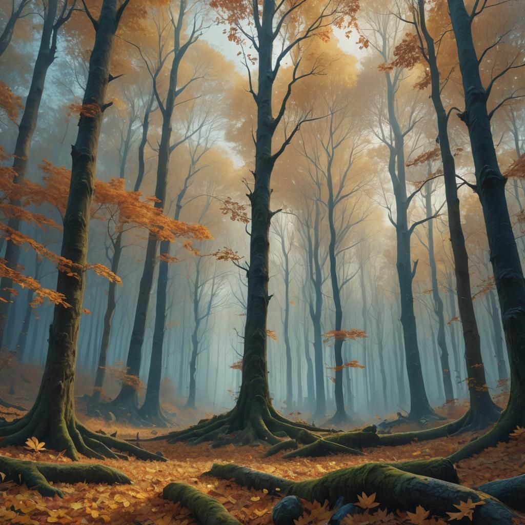 Autumn Forest Concept Art in Expressionist Style