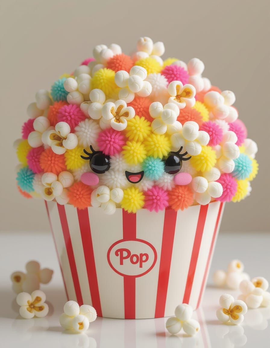 Colorful Pom Pom Popcorn Hyperrealistic Still Life
