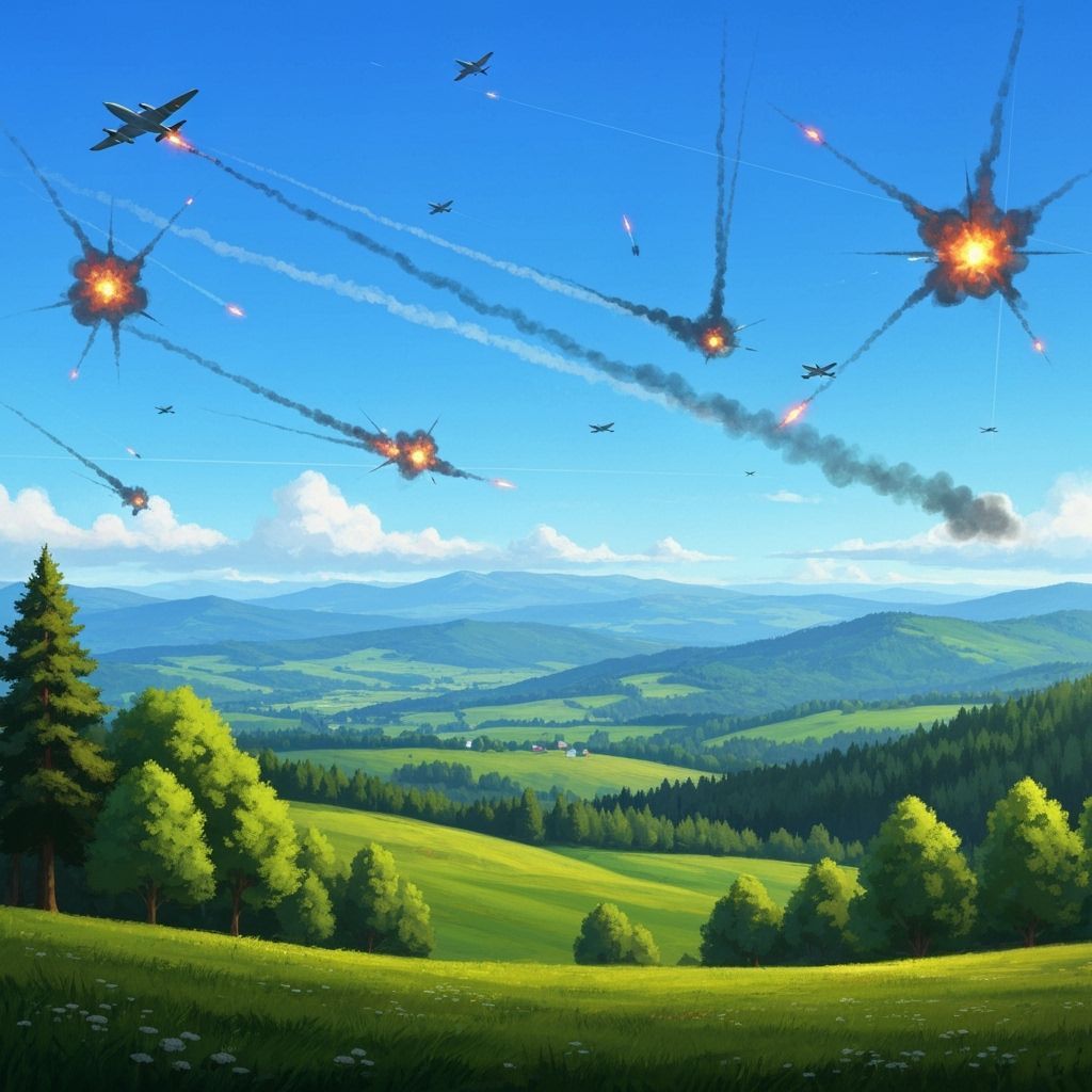 Retro-Futuristic Countryside Interrupted by War