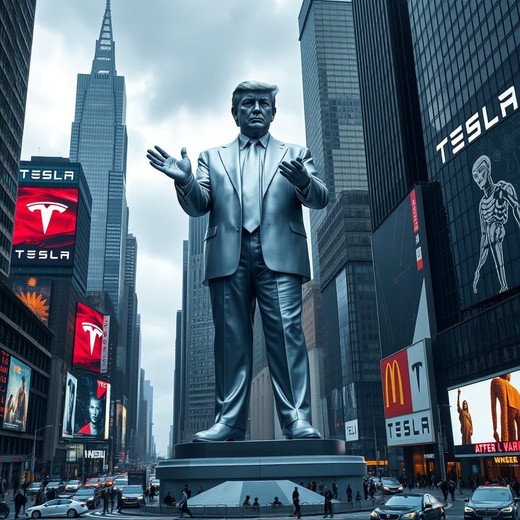 Futuristic Trump Statue Dominates Manhattan Skyscrapers