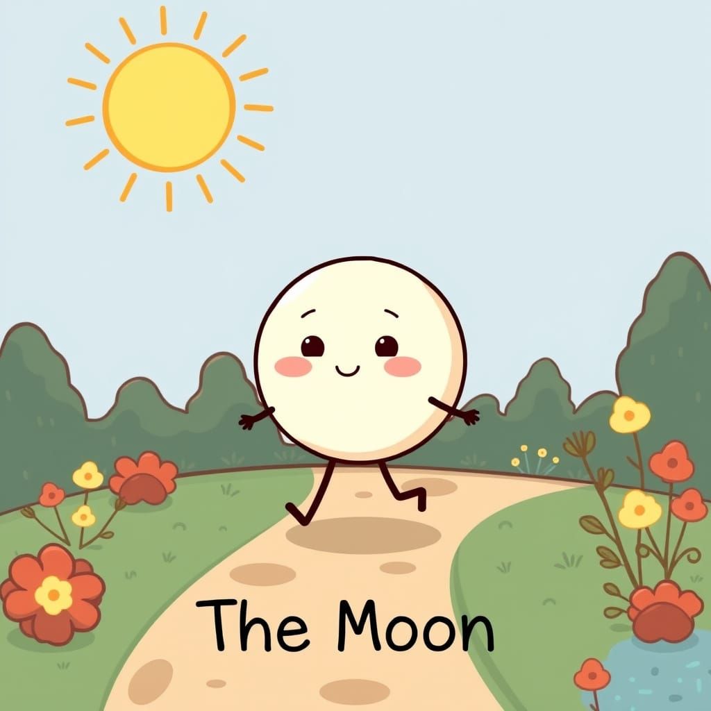 Kawaii Moon Takes a Leisurely Stroll in a Vibrant Garden
