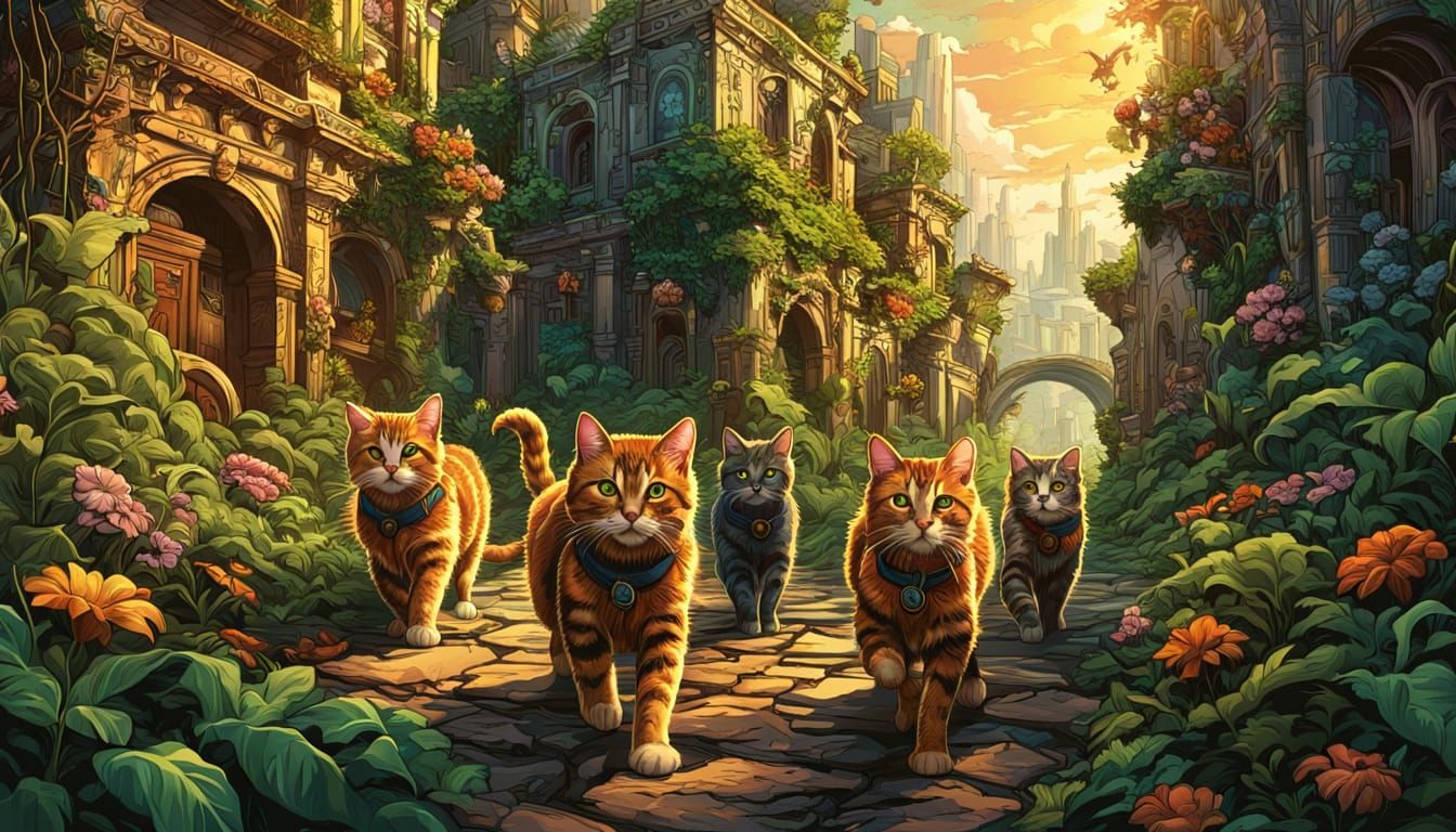 Cats Discover Lost City: Comic Book Art