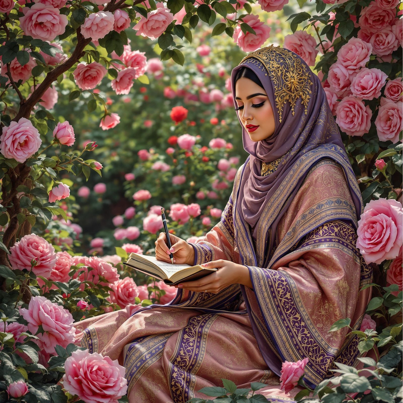 Aisha al-Ba’uniyya Recites Poetry in Damascus Garden