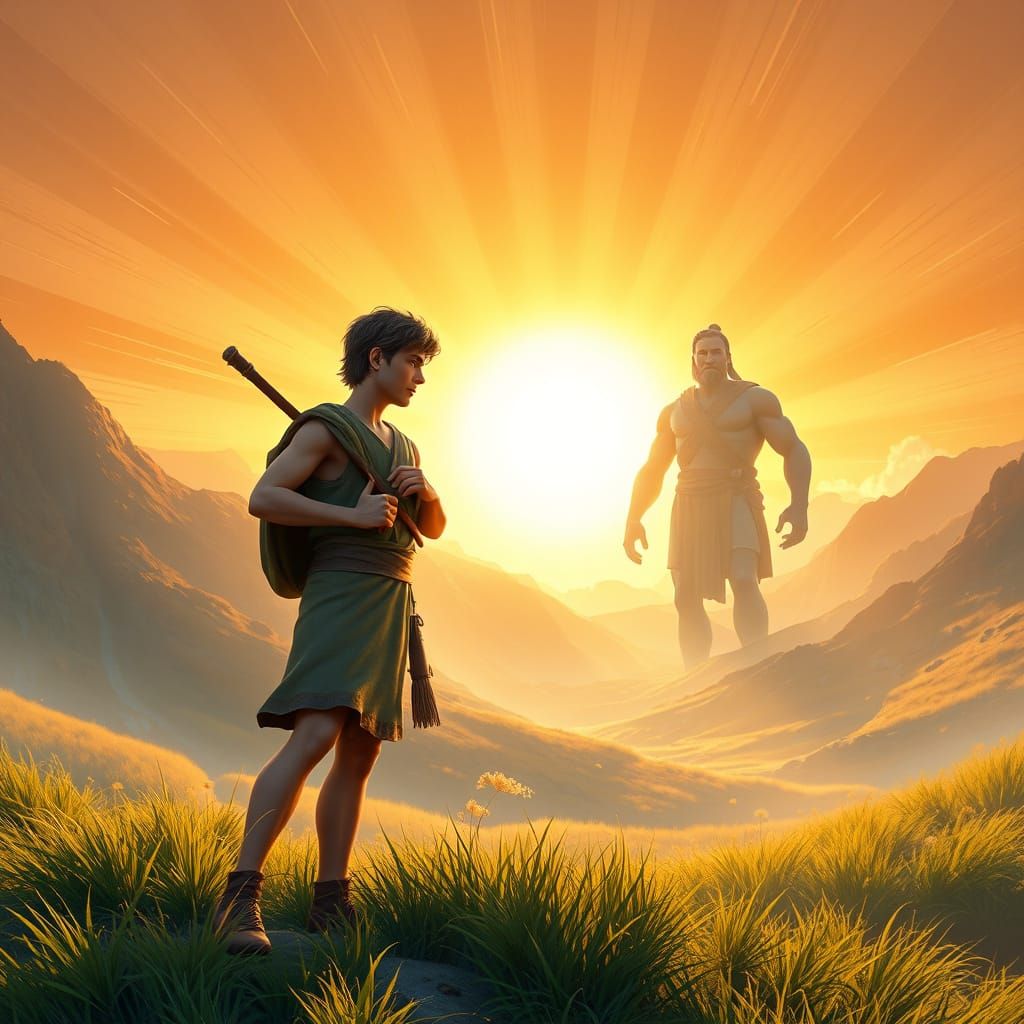 David and Goliath in Impressionist 3D Style