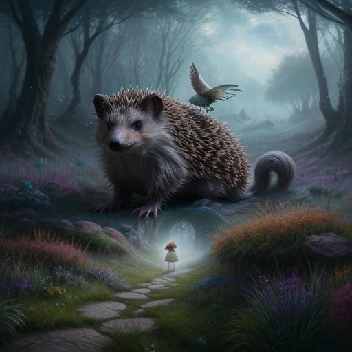 Hedgehog Emerging from Dreamlike Vision in Ethereal Style