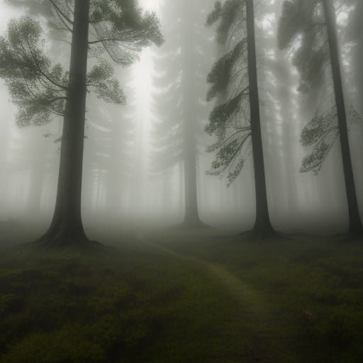 Majestic Tree Silhouette in Golden Hour Mist