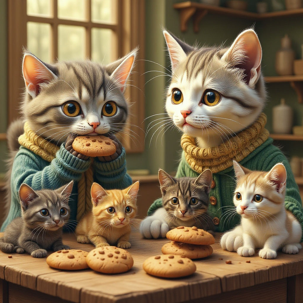 Cats Eating Cookies in Purple Palette
