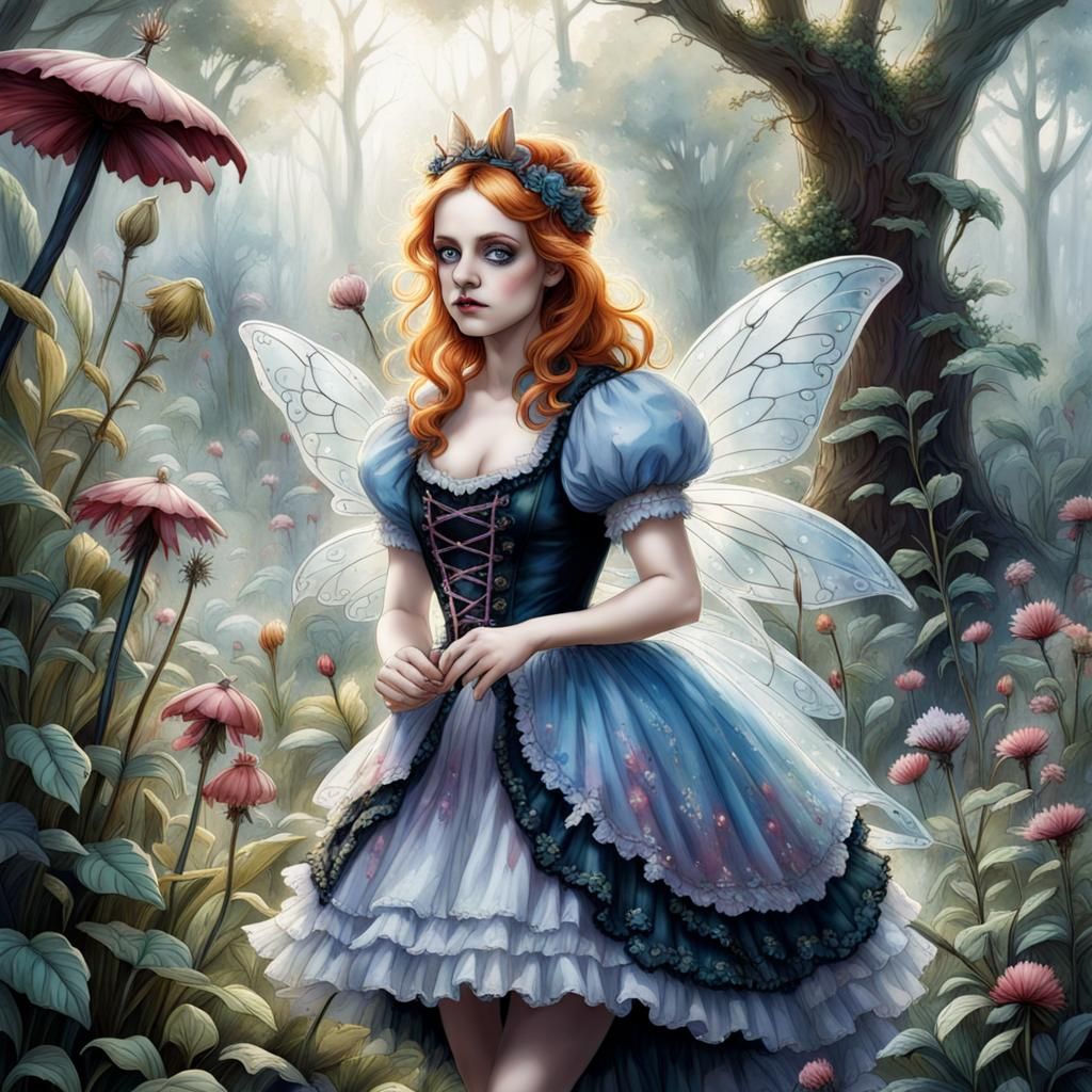 Victorian Fairy in Misty Garden