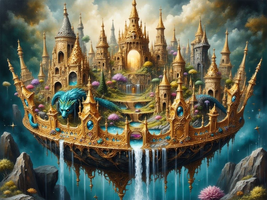 Miniature Golden Kingdom in Surreal Style