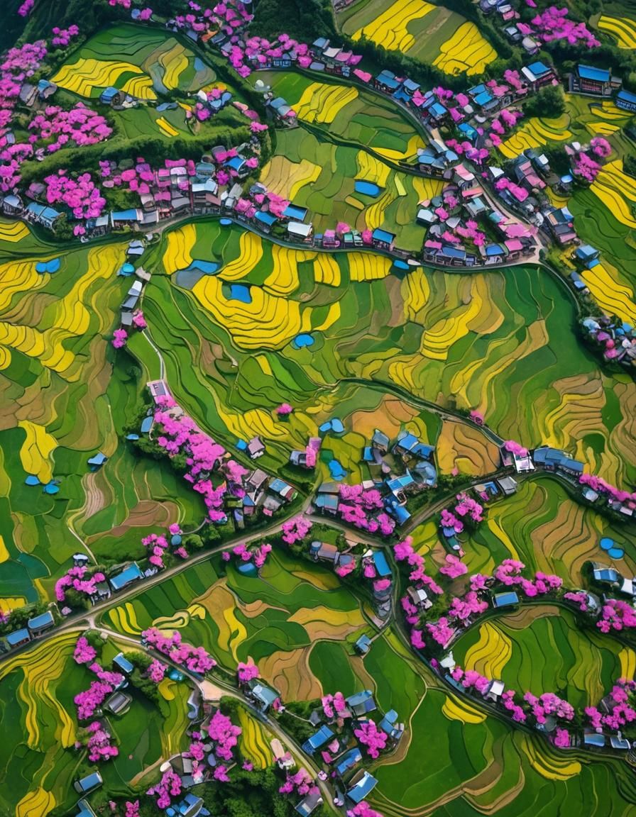 Pola ryżowe z lotu ptaka