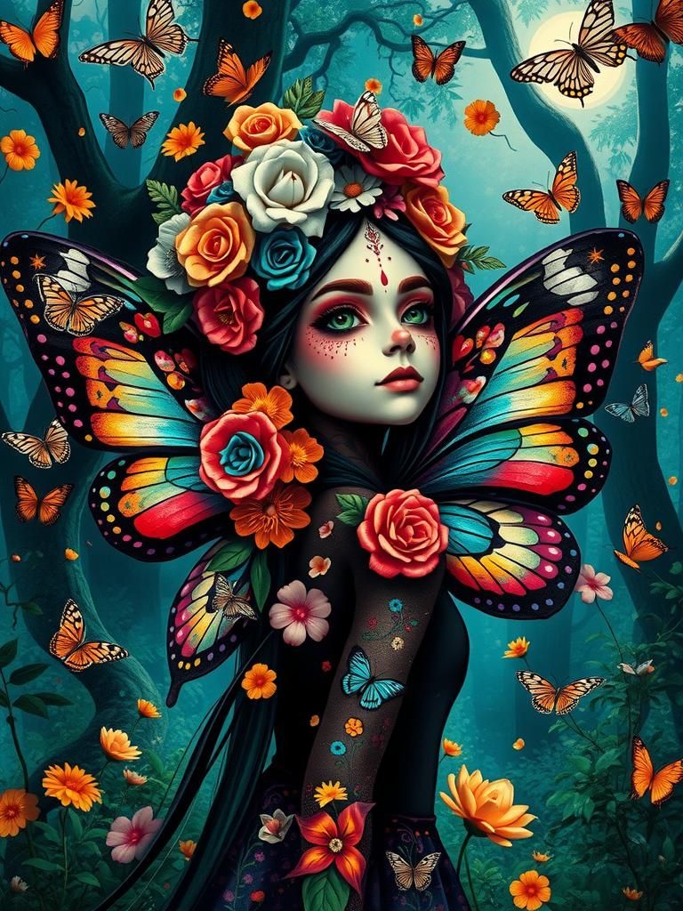 Day of the Dead Spirit in Flower Dreamscape