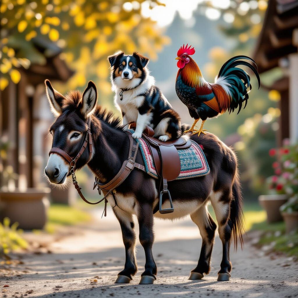 Bremen Town Musicians: Donkey, Dog, Cat, and Rooster