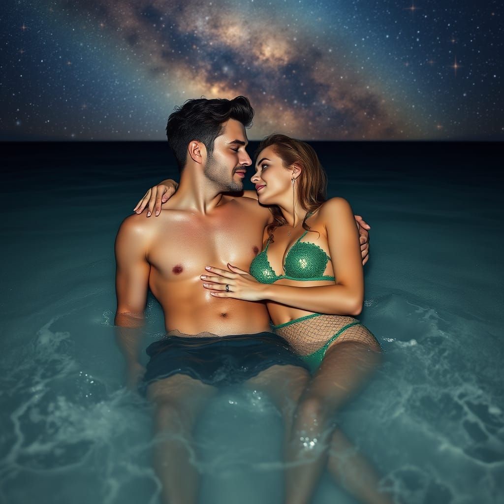 Romantic Beach Scene in Vibrant Colors