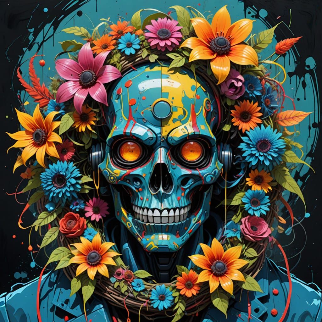 Luminous Arcane Flower Wreath in Street Art Style