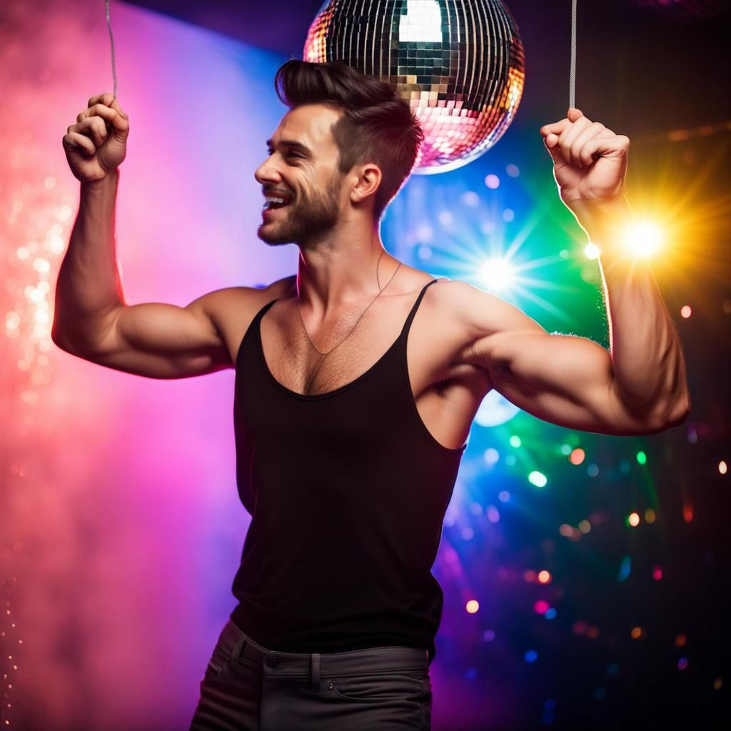 Joyful Gay Man Dancing at Disco