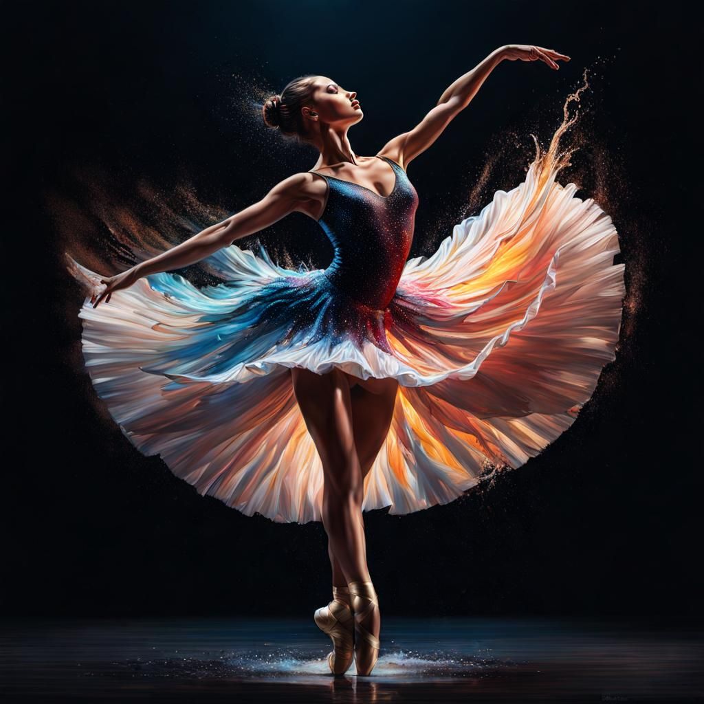 Gorgeous Ballerina Dancing in Hyperrealistic Splash Art