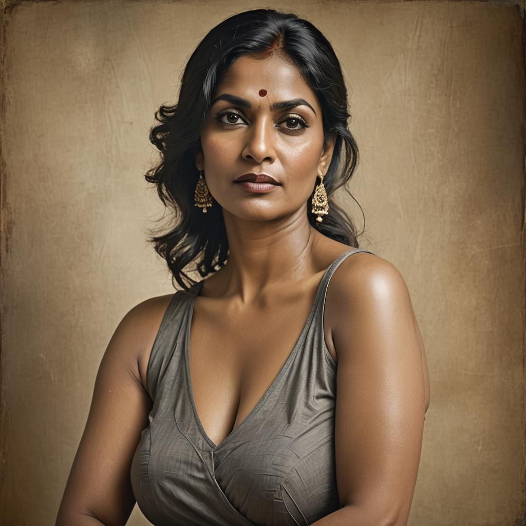 Voluptuous Indian Woman Portrait in Hyperrealism Style