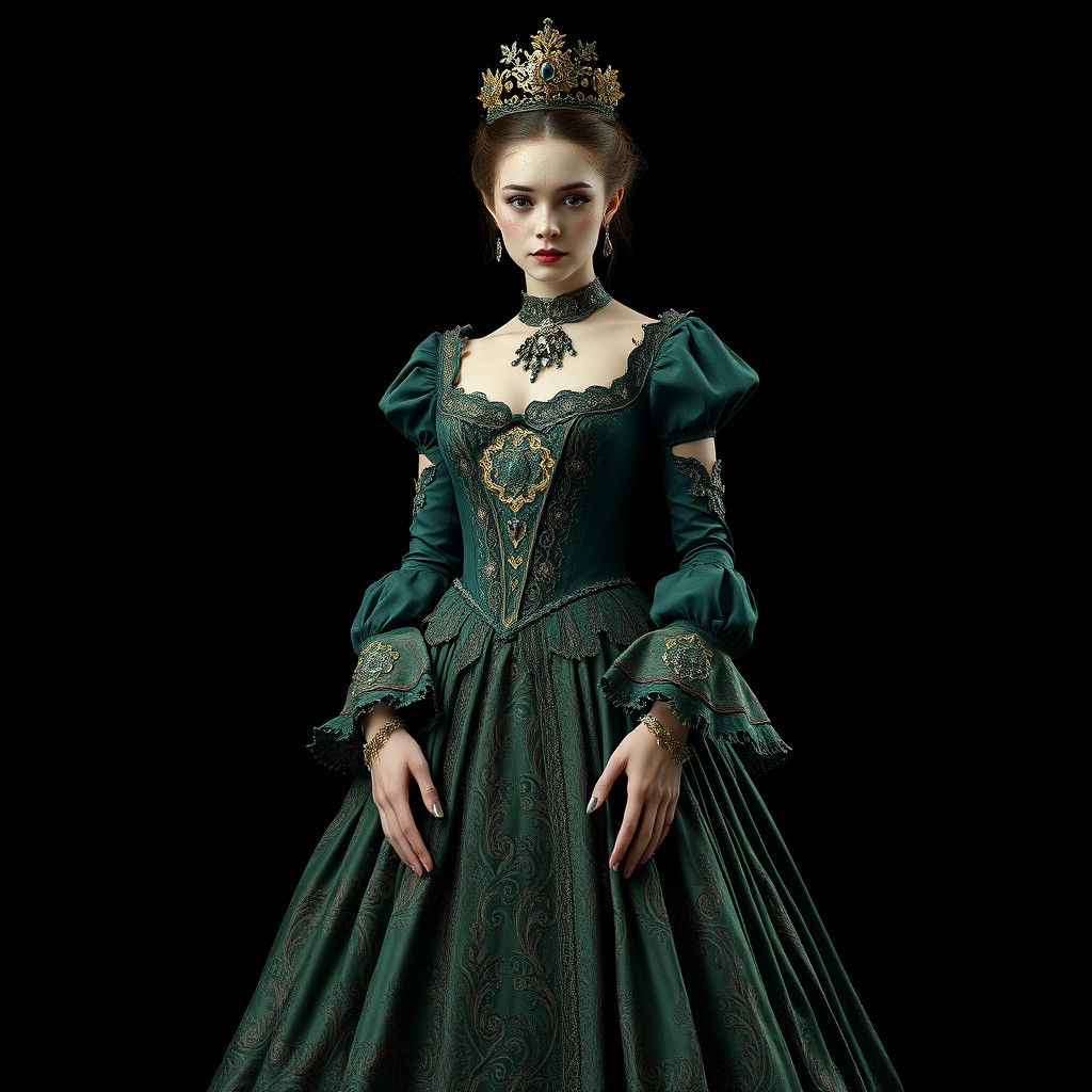 Elegant Empress in Ornate Art Nouveau Gown