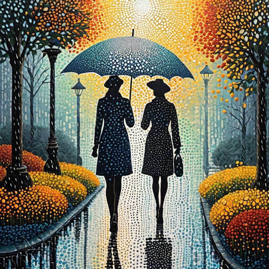 Rainy Day Girl: Pointillist Stippling in Botanical Palette