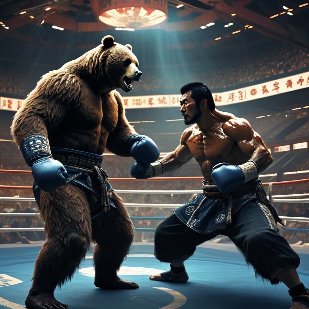 Grizzly Bear Samurai Boxing Match: Industrial Fantasy