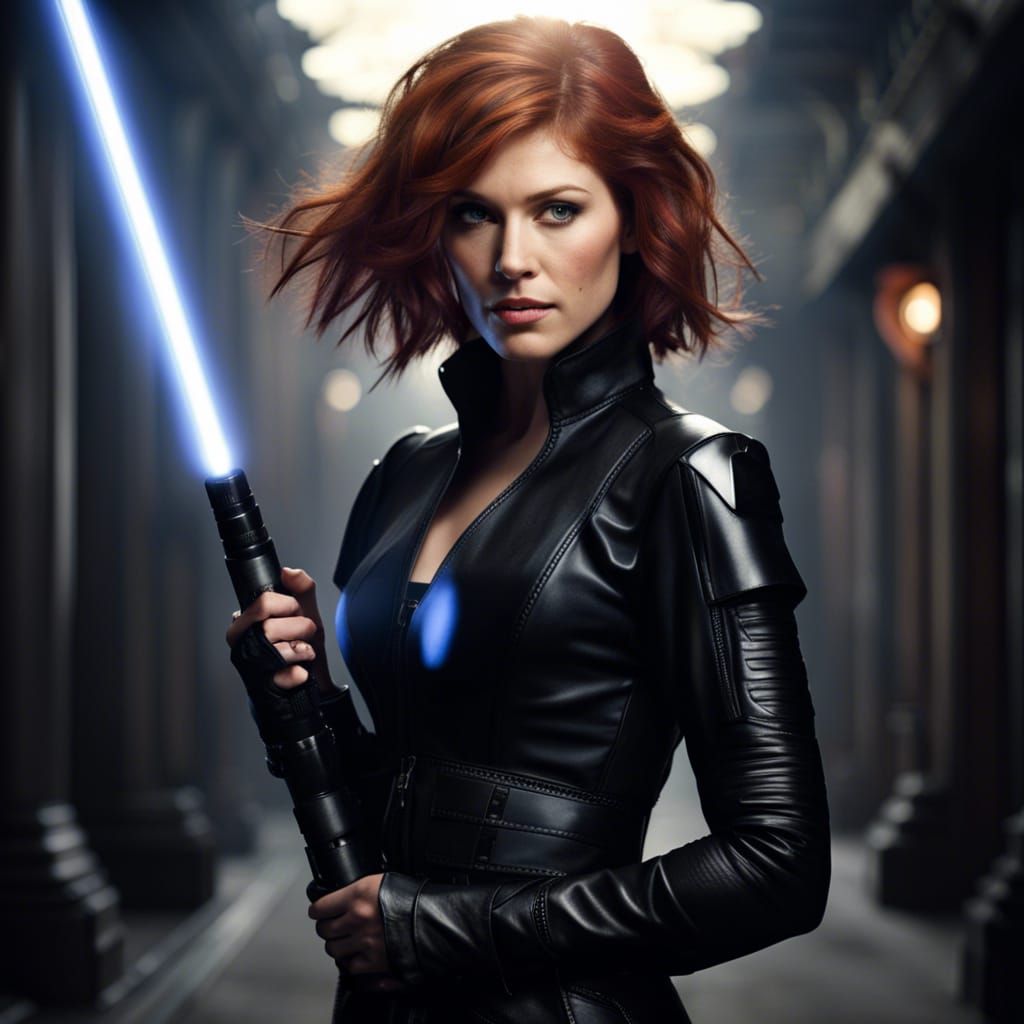 Ginger-haired Warrior with Lightsaber in Digital Matte Paint...