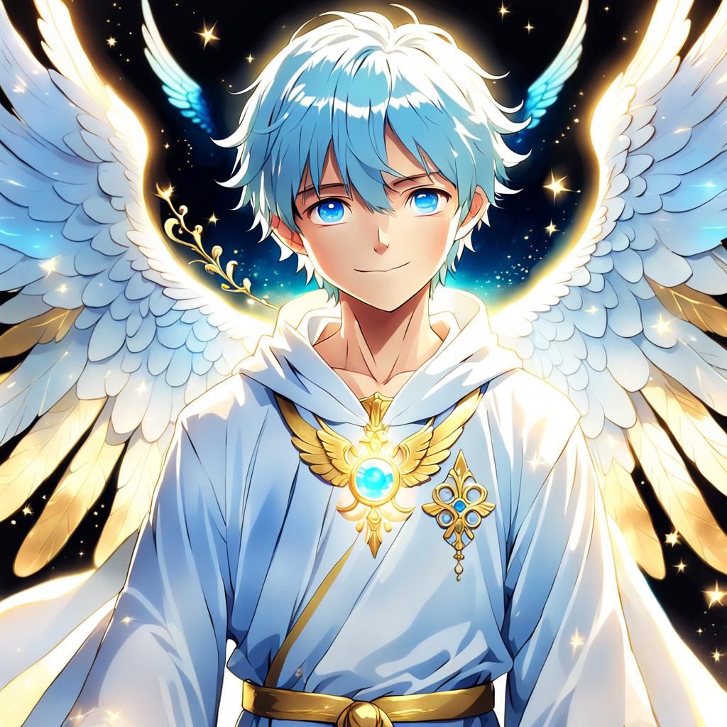 Anime Angel with Blue Hair in Studio Trigger Style