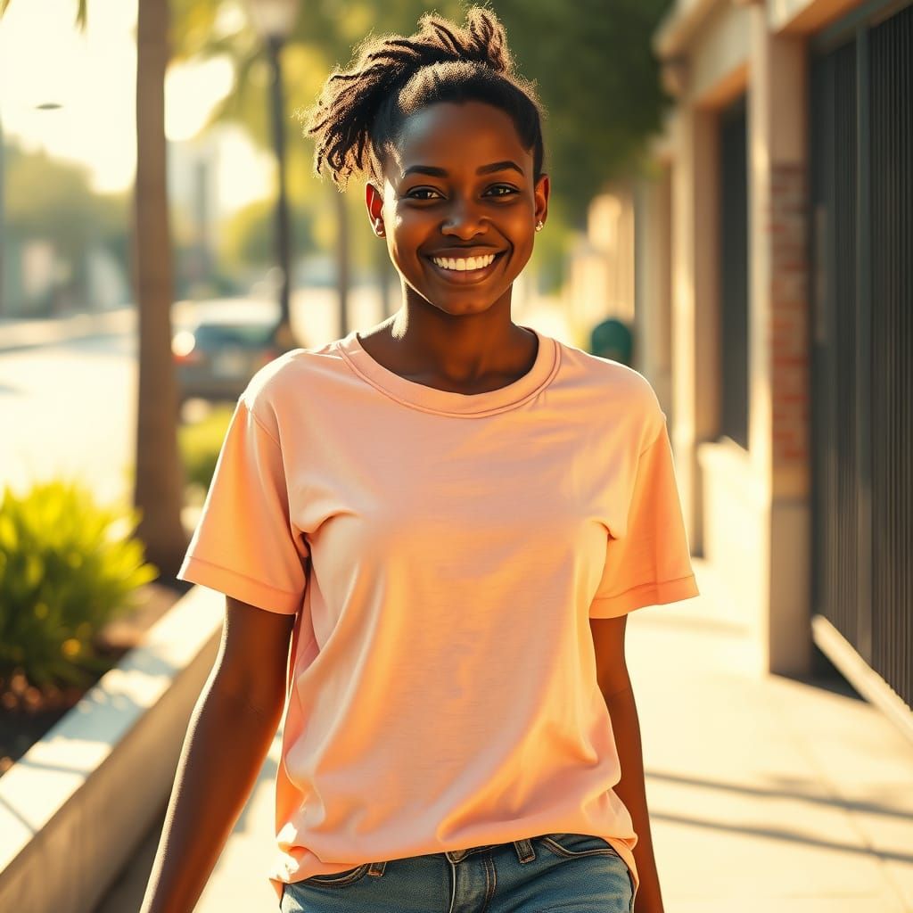 Khoisan American Woman Walks Confidently in Warm Afternoon L...