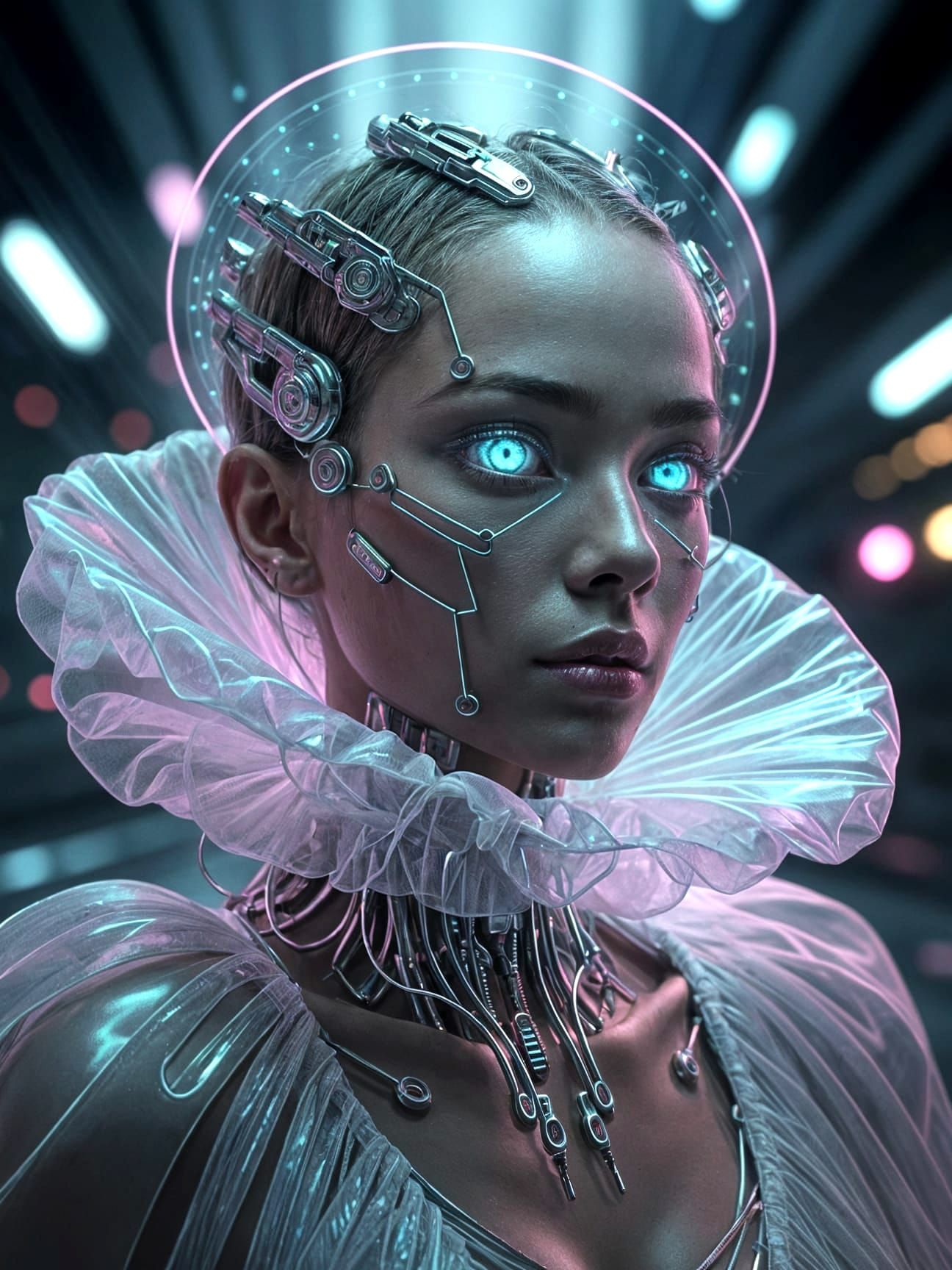Ethereal Cyberpunk Portrait with Holographic Patterns