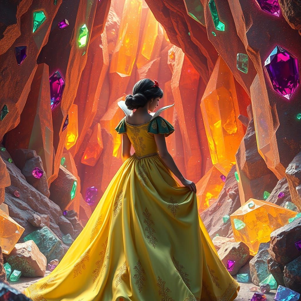 Snow White in a Vibrant Gem Mine Masterpiece