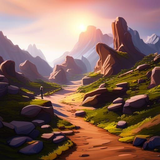 Mountain Hike: Detailed Matte Painting in Deep Color
