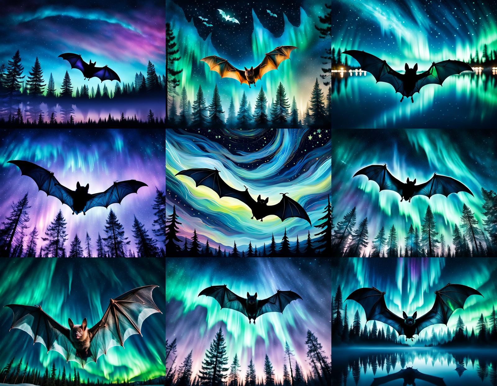 Bat in Double Exposure with Northern Lights