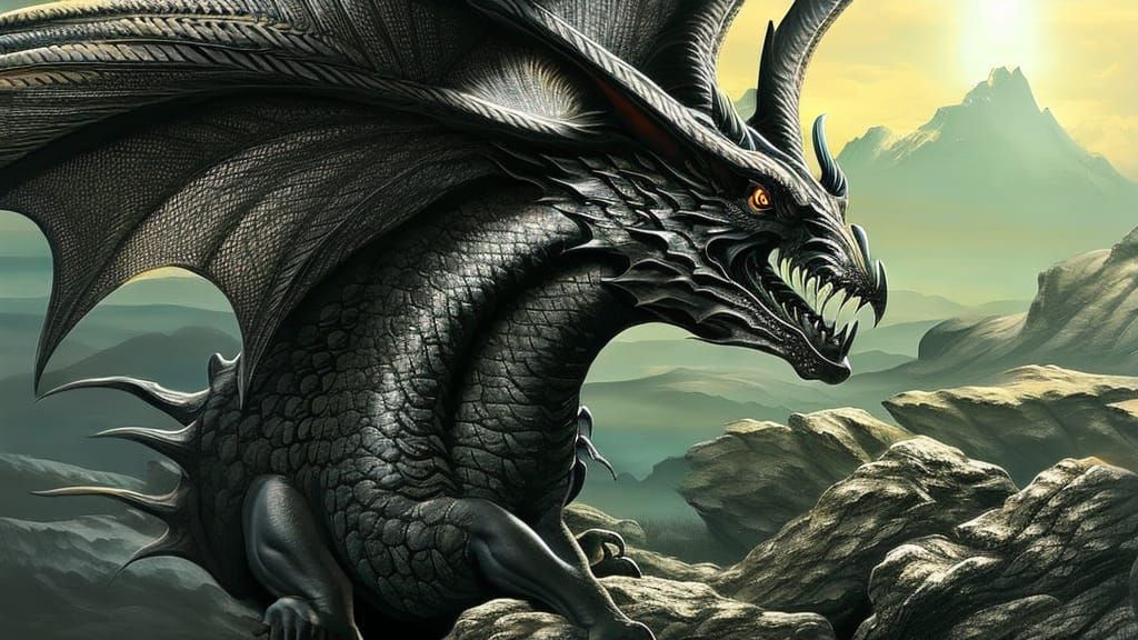 Epic Black Dragon with Glowing Markings