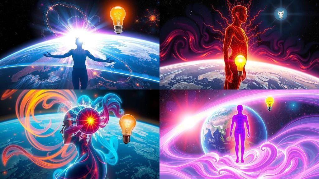 Surreal Cosmic Collage Depicts Free Energy and Consciousness