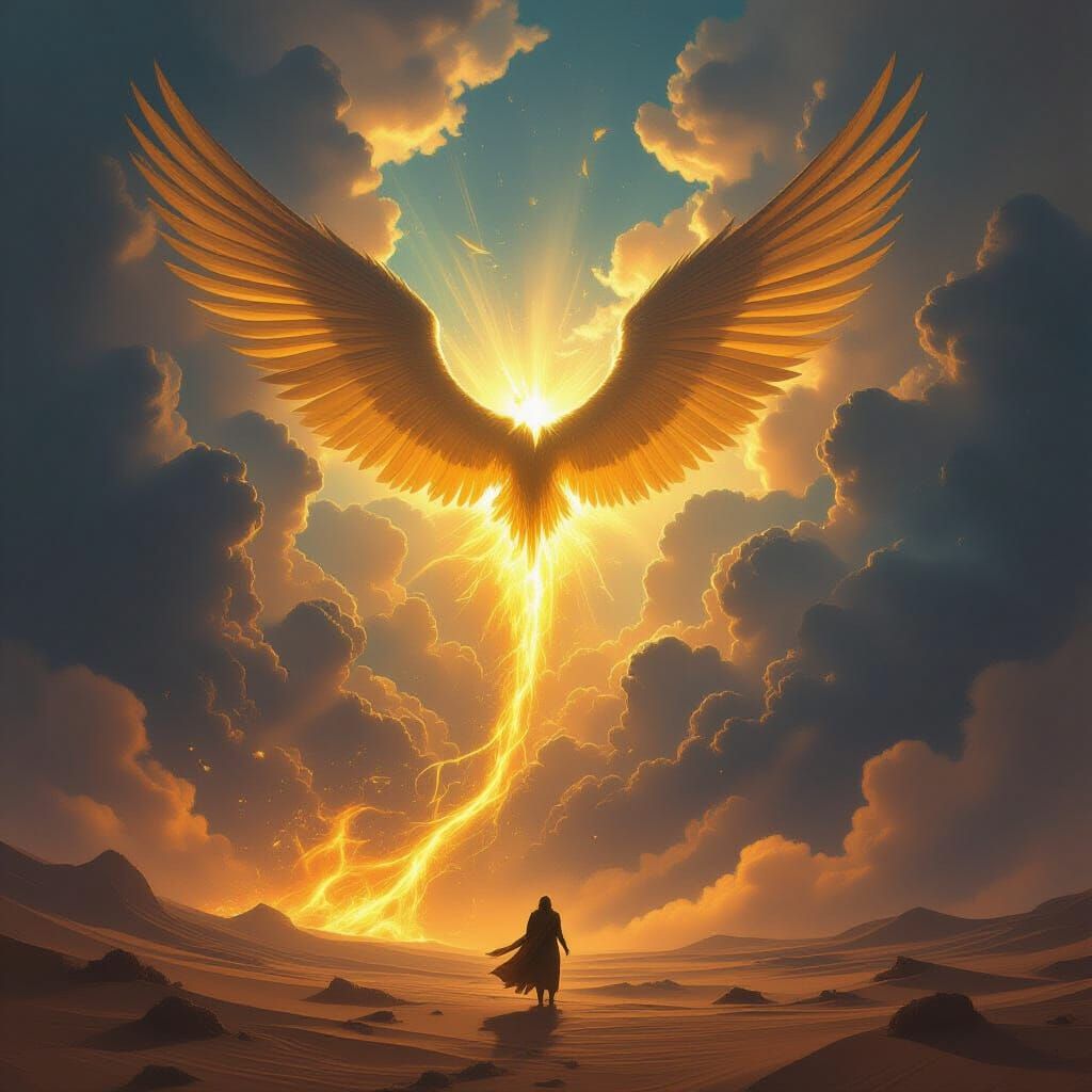 Angelic Chaos in Desert Storm as Feathers Burn