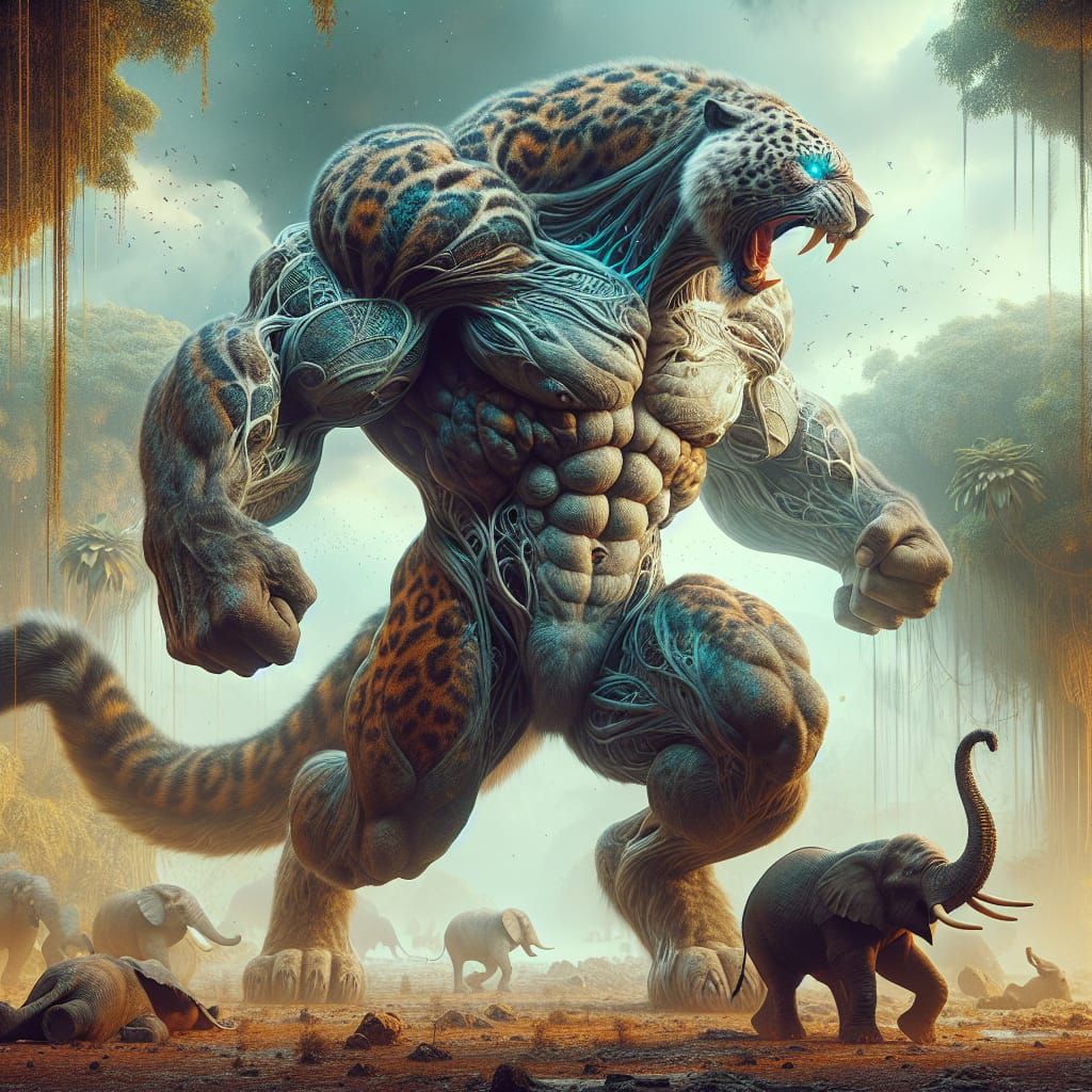 Gigantic Werejaguar Knocks Over Elephant: Fantasy Concept Ar...